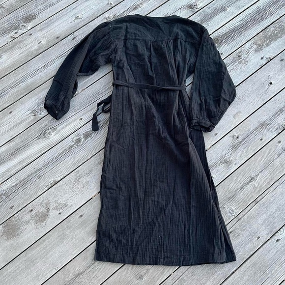 black gauze waist tie midi dress - Picture 3 of 6